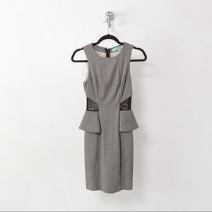 Karlie Sheer Mesh Cut Out Sides Geometric Peplum Mini Dress Black White SMALL